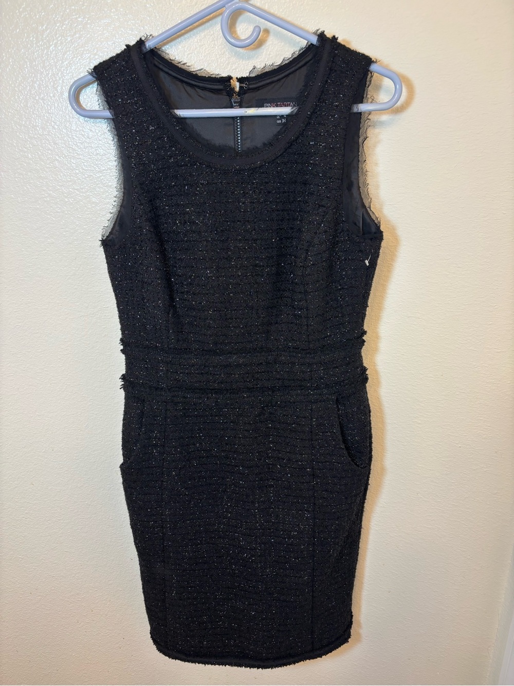 Pink Tartan Black sparkling Sleeveless Sheath Dress - Picture 2 of 8